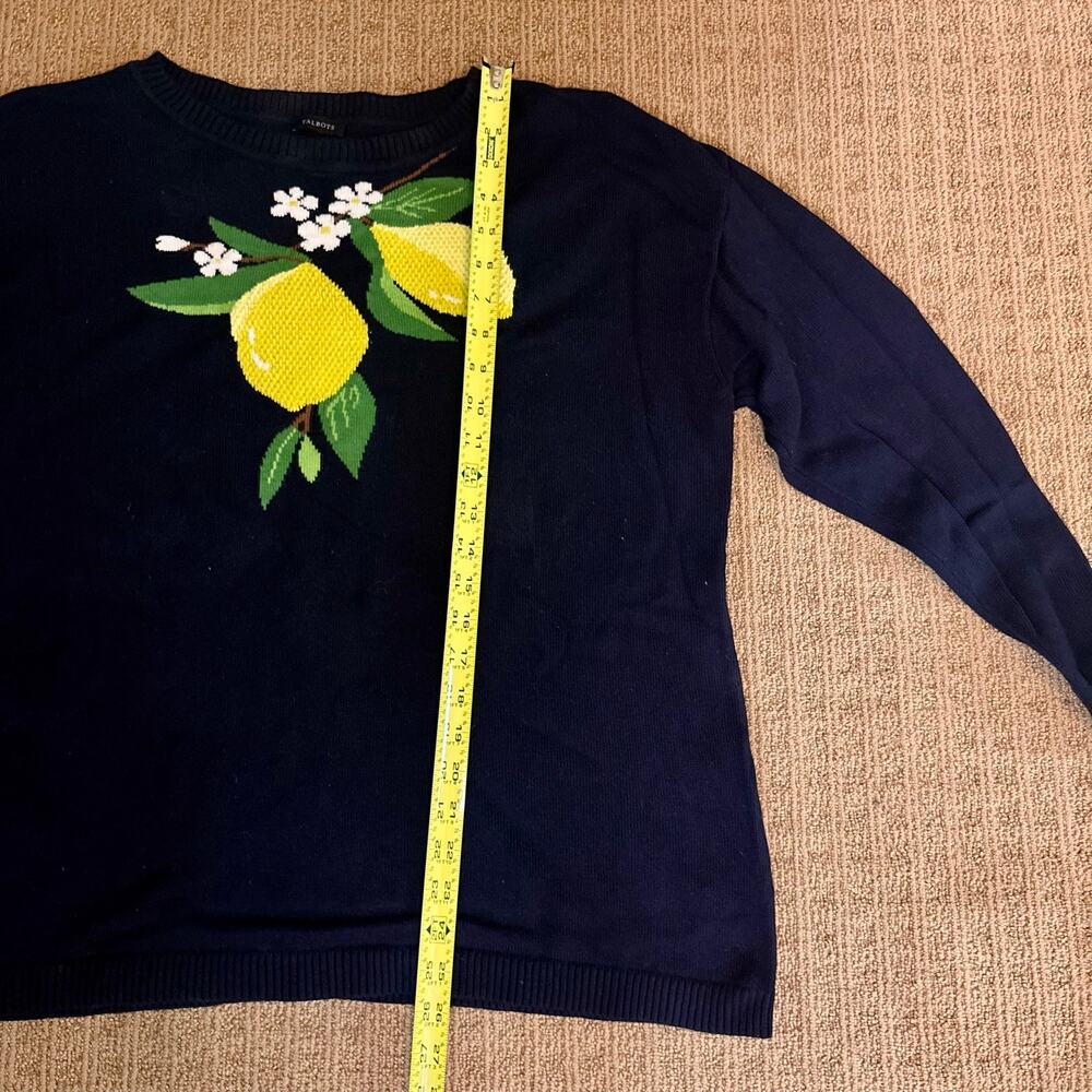 Talbots Women's Fresh Lemons Intarsia Sweater Navy Crewneck Pullover Size XL - Picture 5 of 7